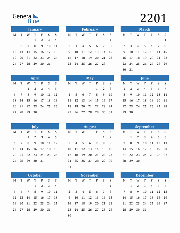 2201 Calendar