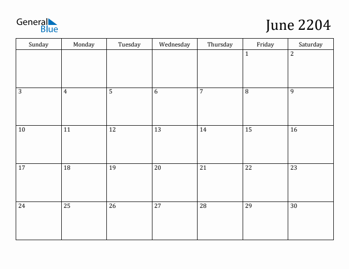 June 2204 Calendar