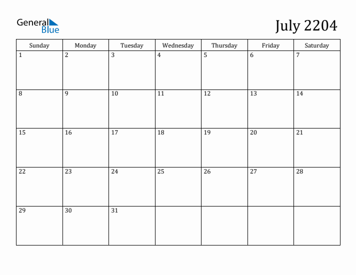 July 2204 Calendar