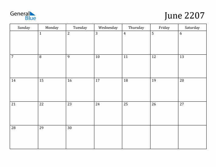 June 2207 Calendar