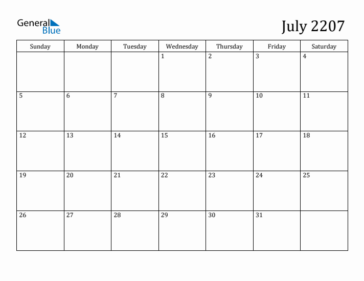 July 2207 Calendar