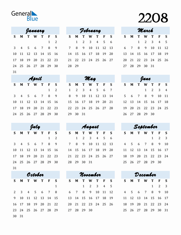 Calendar 2208 Free Download and Print