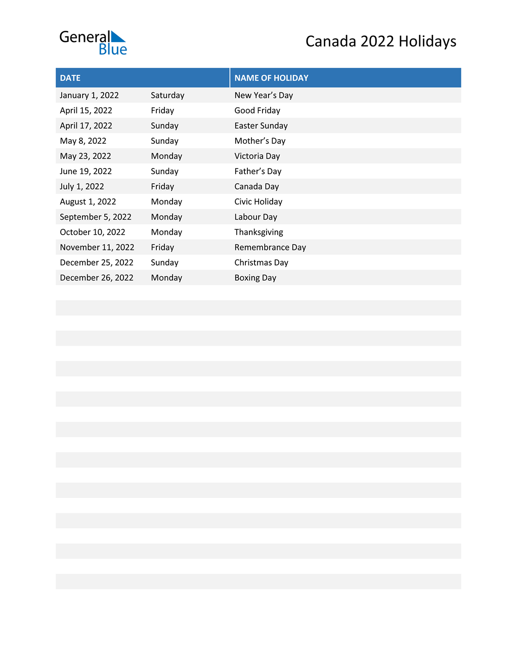 Canada Holiday Calendar 2022 Canada Holidays 2022 In Pdf, Word And Excel