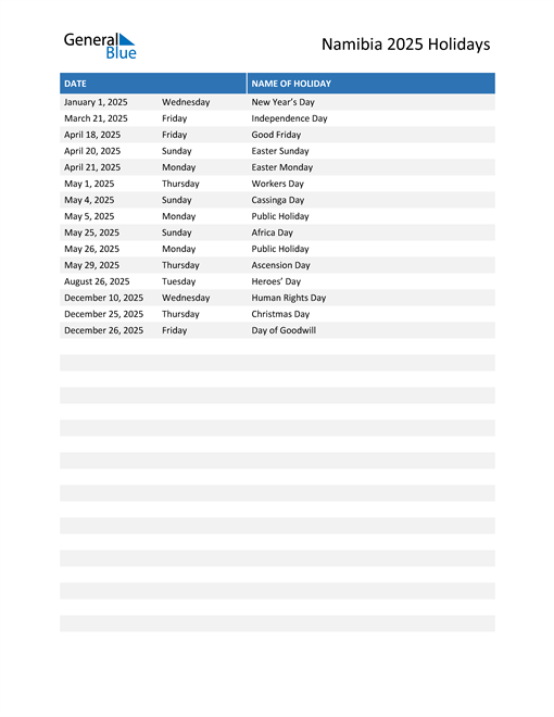 Government School Calendar 2025 Namibia Farica Loraine