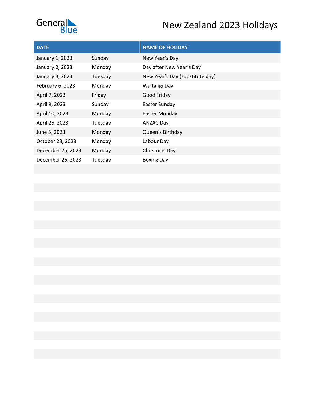 2023 Calendar Nz Public Holidays New Zealand Holidays 2023 In Pdf Word And Excel