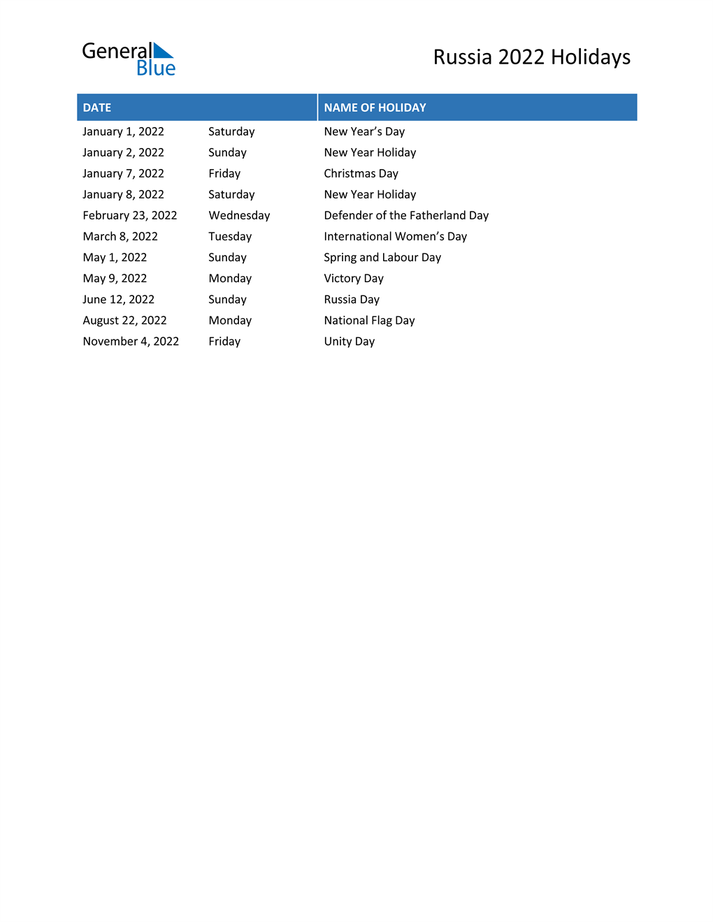 Russia 2022 Schedule Pdf Russia Holidays 2022 In Pdf, Word And Excel