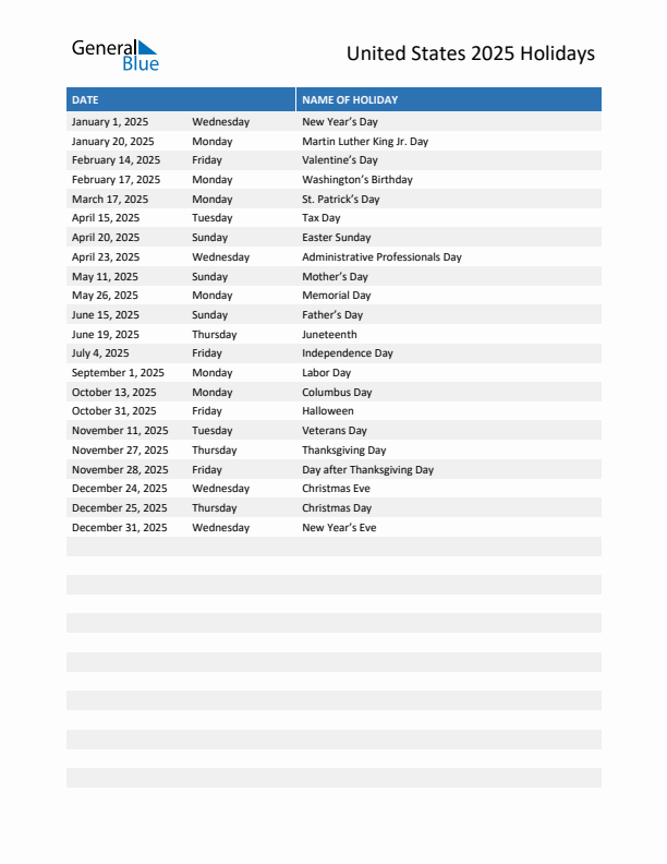 2025 Holiday Schedule A Comprehensive Guide To Federal And State Holidays Beginning Of