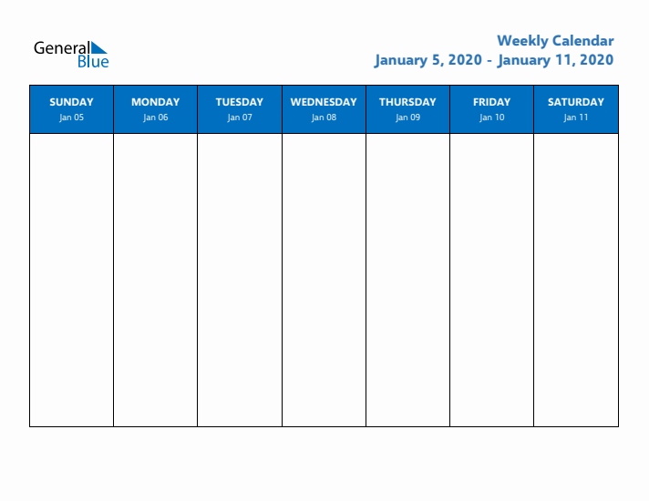 Free Editable Weekly Calendar with Sunday Start - Week 2 of 2020
