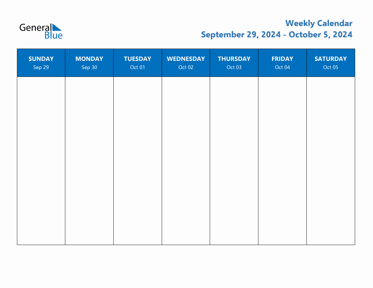 Free Editable Weekly Calendar Week 40 of 2024