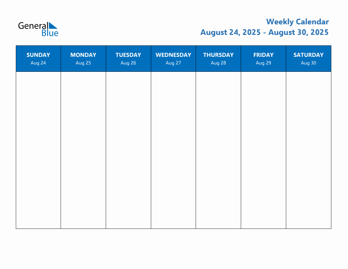 Free Editable Weekly Calendar Week 35 of 2025