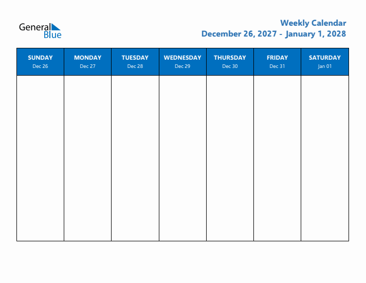 Free Editable Weekly Calendar with Sunday Start - Week 1 of 2028