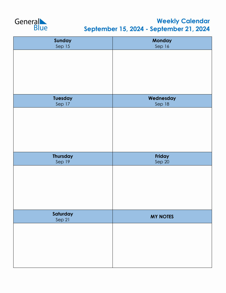 Editable Weekly Planner for the Week of September 15, 2024