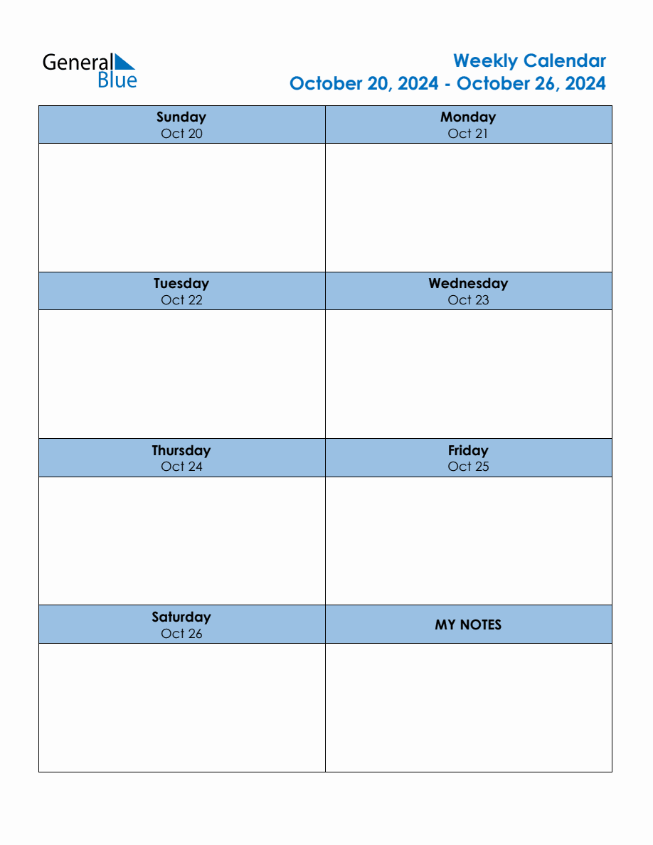 Editable Weekly Planner for the Week of October 20, 2024