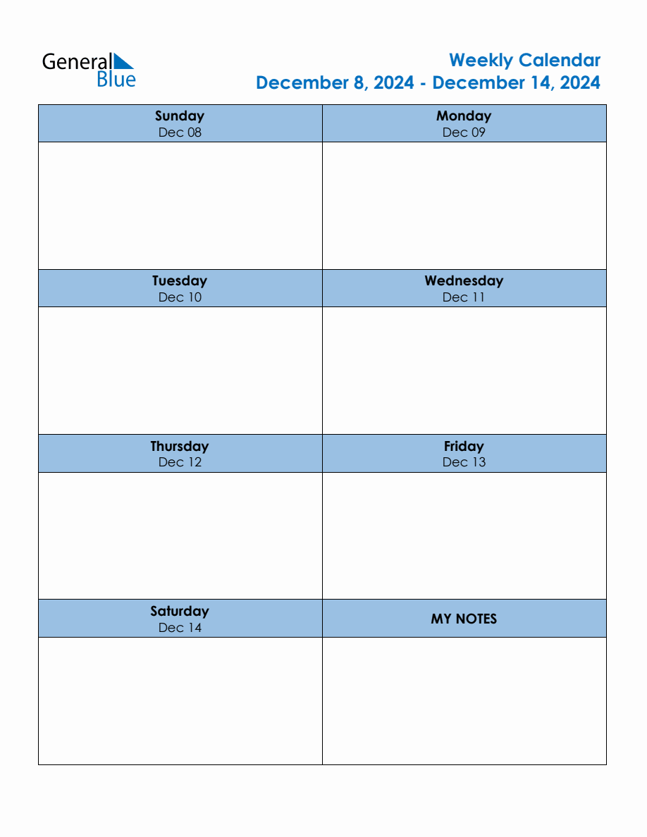 Editable Weekly Planner for the Week of December 8, 2024