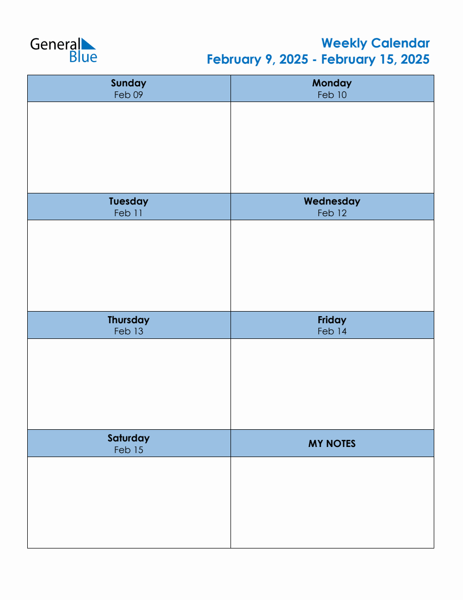 Editable Weekly Planner for the Week of February 9, 2025