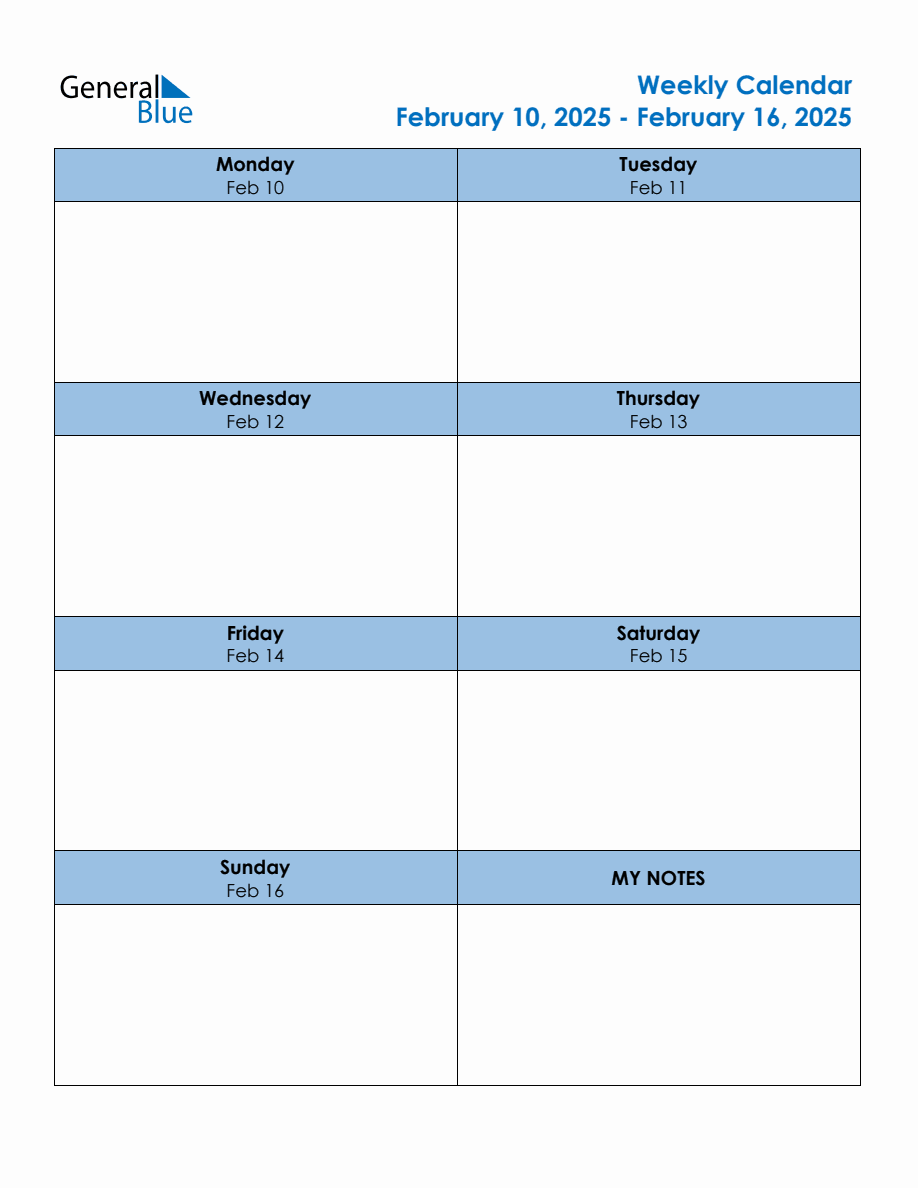 Editable Weekly Planner for the Week of February 10, 2025