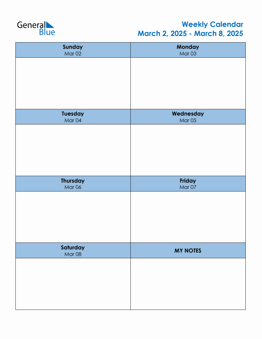 Editable Weekly Planner for the Week of March 2, 2025