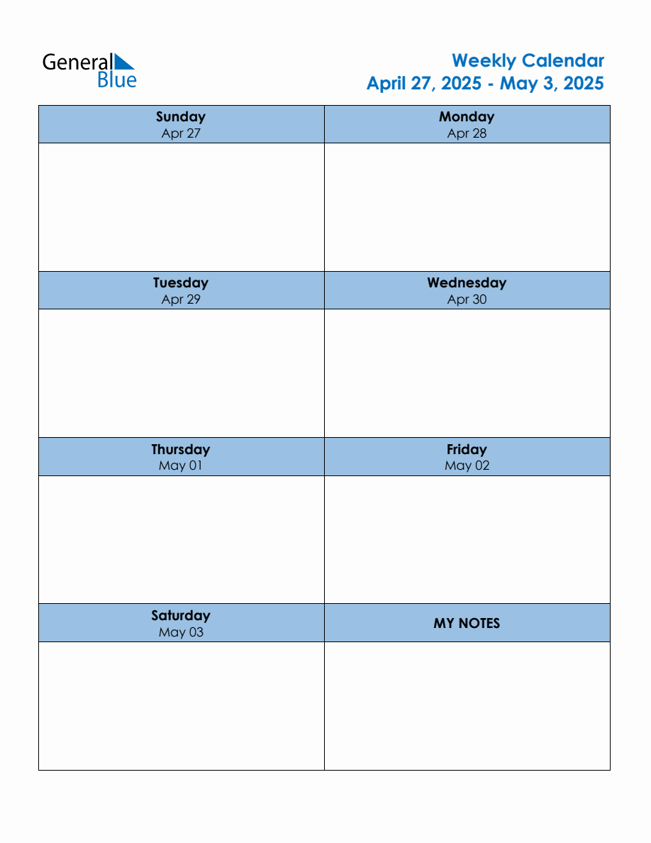 Editable Weekly Planner for the Week of April 27, 2025