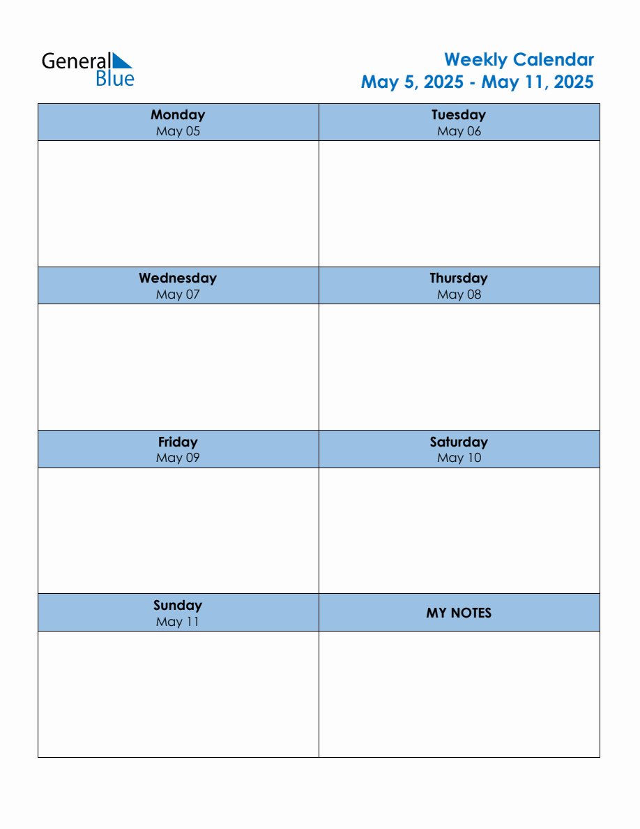 Editable Weekly Planner for the Week of May 5, 2025