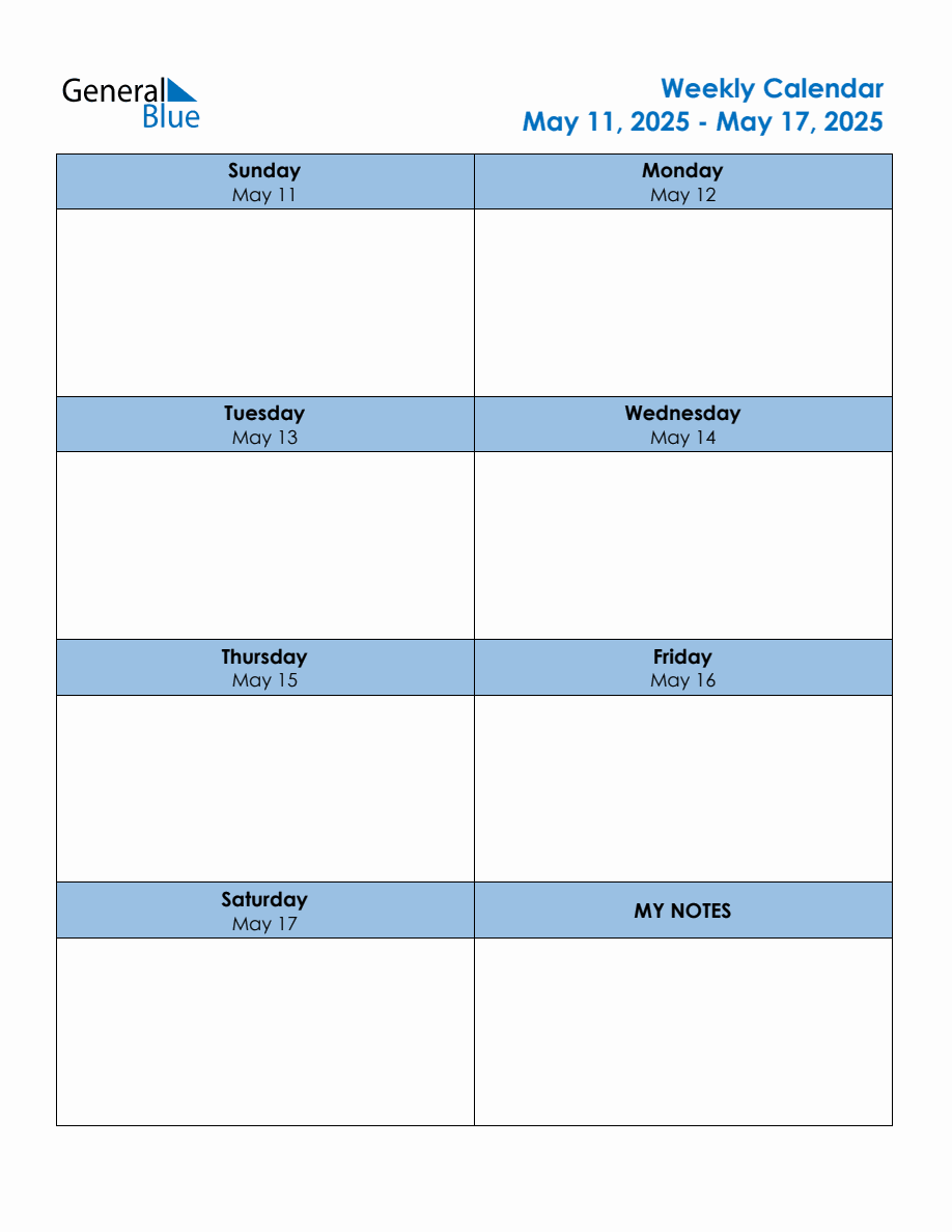 Editable Weekly Planner for the Week of May 11, 2025