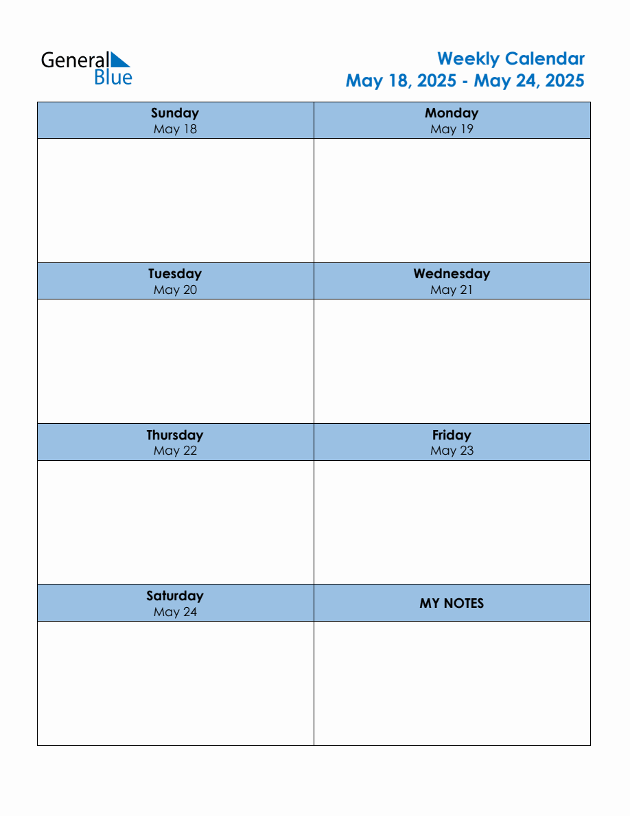 Editable Weekly Planner for the Week of May 18, 2025