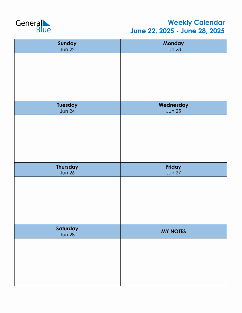 Editable Weekly Planner for the Week of June 22, 2025