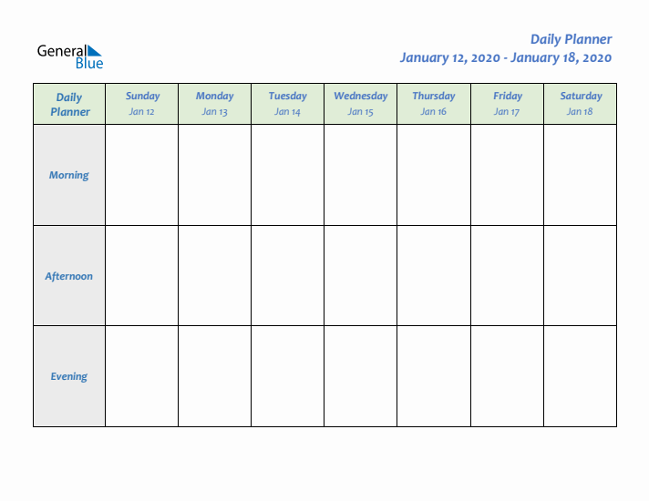 Daily Planner With Sunday Start for Week 3 of 2020