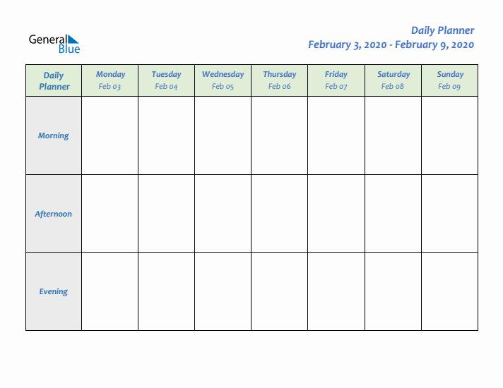 Daily Planner With Monday Start for Week 6 of 2020