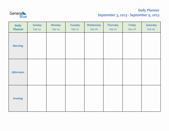 Daily Planner With Sunday Start for Week 36 of 2023