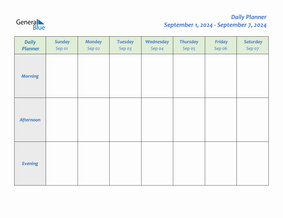 Daily Planner for September 1, 2024 to September 7, 2024