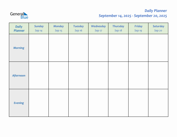 Daily Planner With Sunday Start for Week 38 of 2025