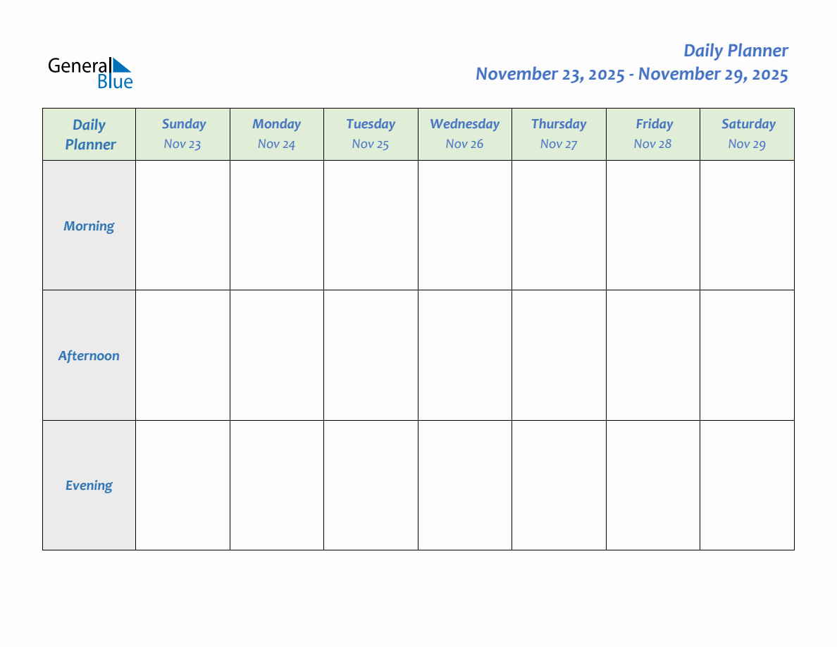 Daily Planner for November 23, 2025 to November 29, 2025