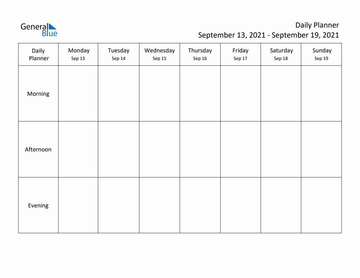 Daily Weekly Planner Template for the Week of September 13