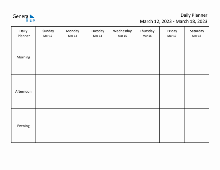 Sunday Start Printable Weekly Calendar for March 2023