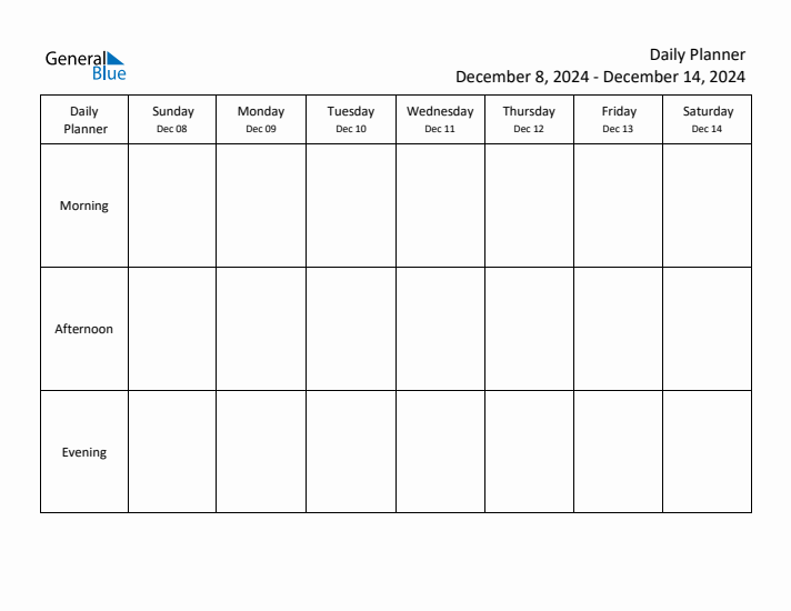 Weekly Calendar December 8, 2024 to December 14, 2024 (PDF, Word