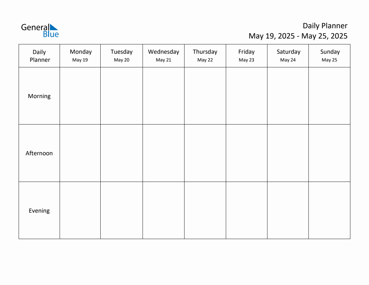 Daily Weekly Planner Template for the Week of May 19