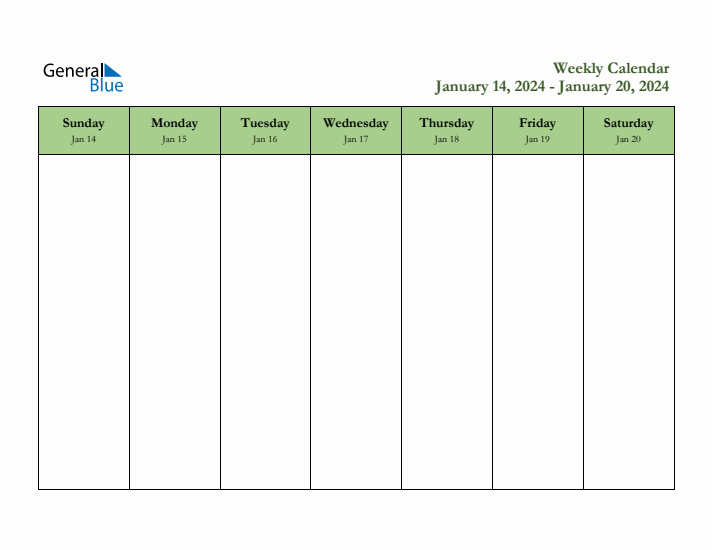 Free Printable Weekly Planner for January 14 to January 20, 2024