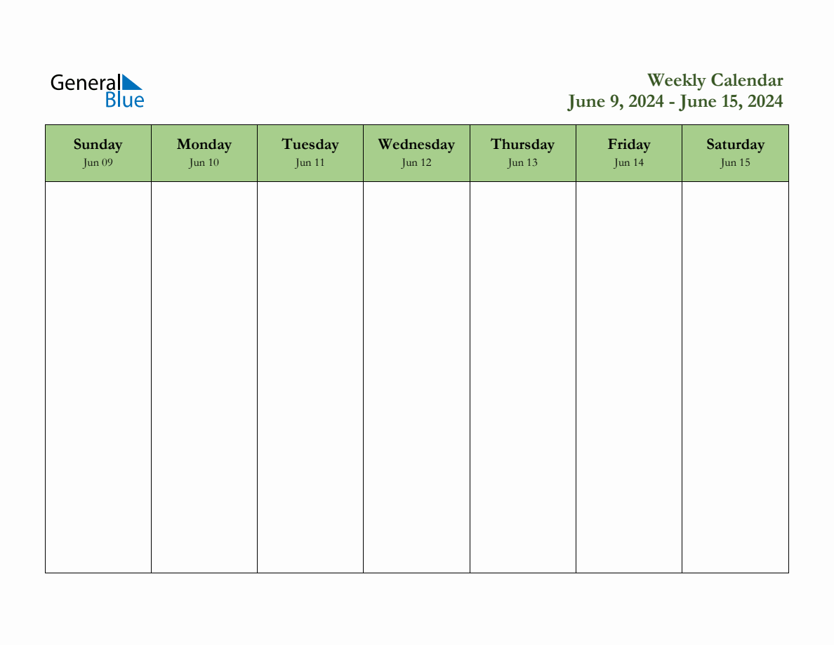 Free Printable Weekly Planner for June 9 to June 15, 2024