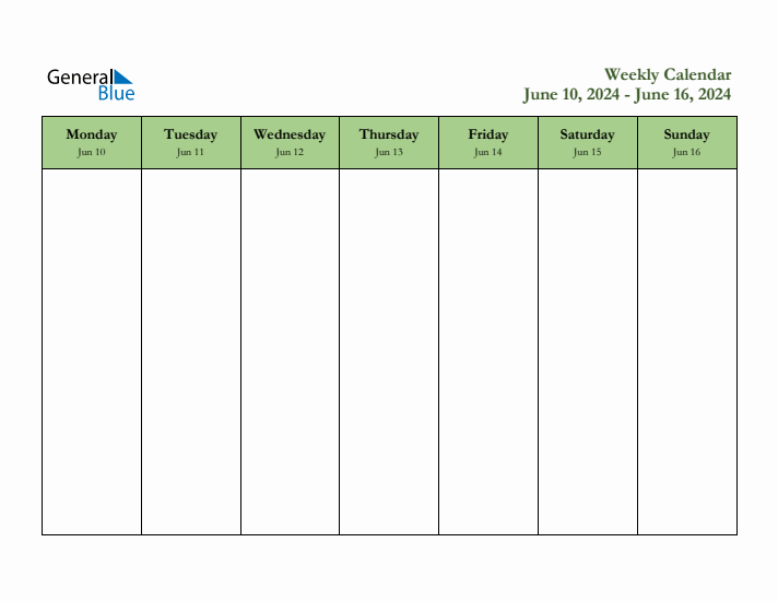Free Printable Weekly Planner for June 10 to June 16, 2024
