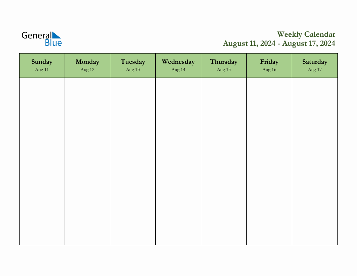 Free Printable Weekly Planner for August 11 to August 17, 2024