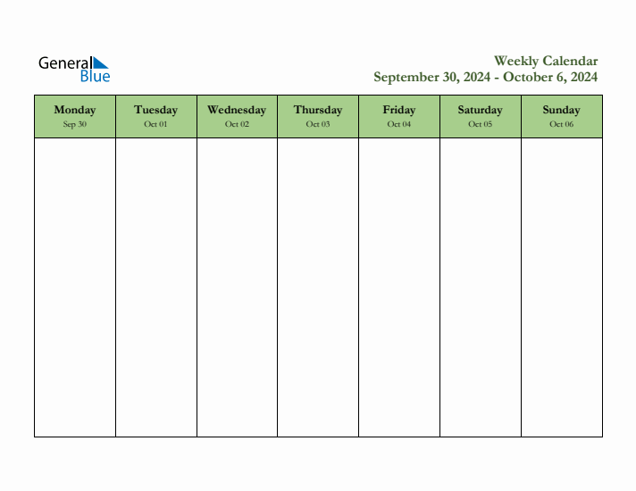 Free Printable Weekly Planner for September 30 to October 6, 2024