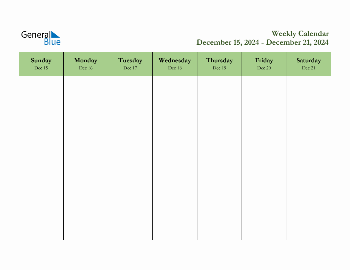 Free Printable Weekly Planner for December 15 to December 21, 2024