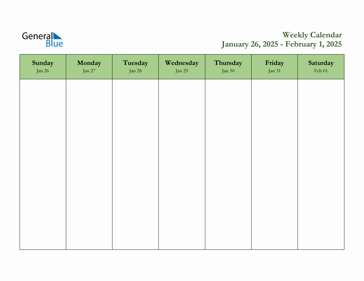 Free Printable Weekly Planner for January 26 to February 1, 2025