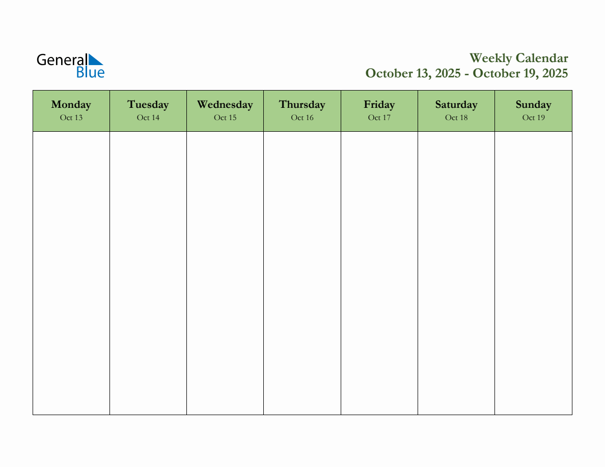 Free Printable Weekly Planner for October 13 to October 19, 2025