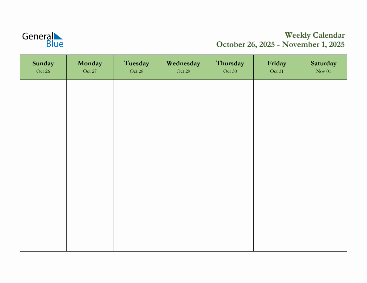 Free Printable Weekly Planner for October 26 to November 1, 2025