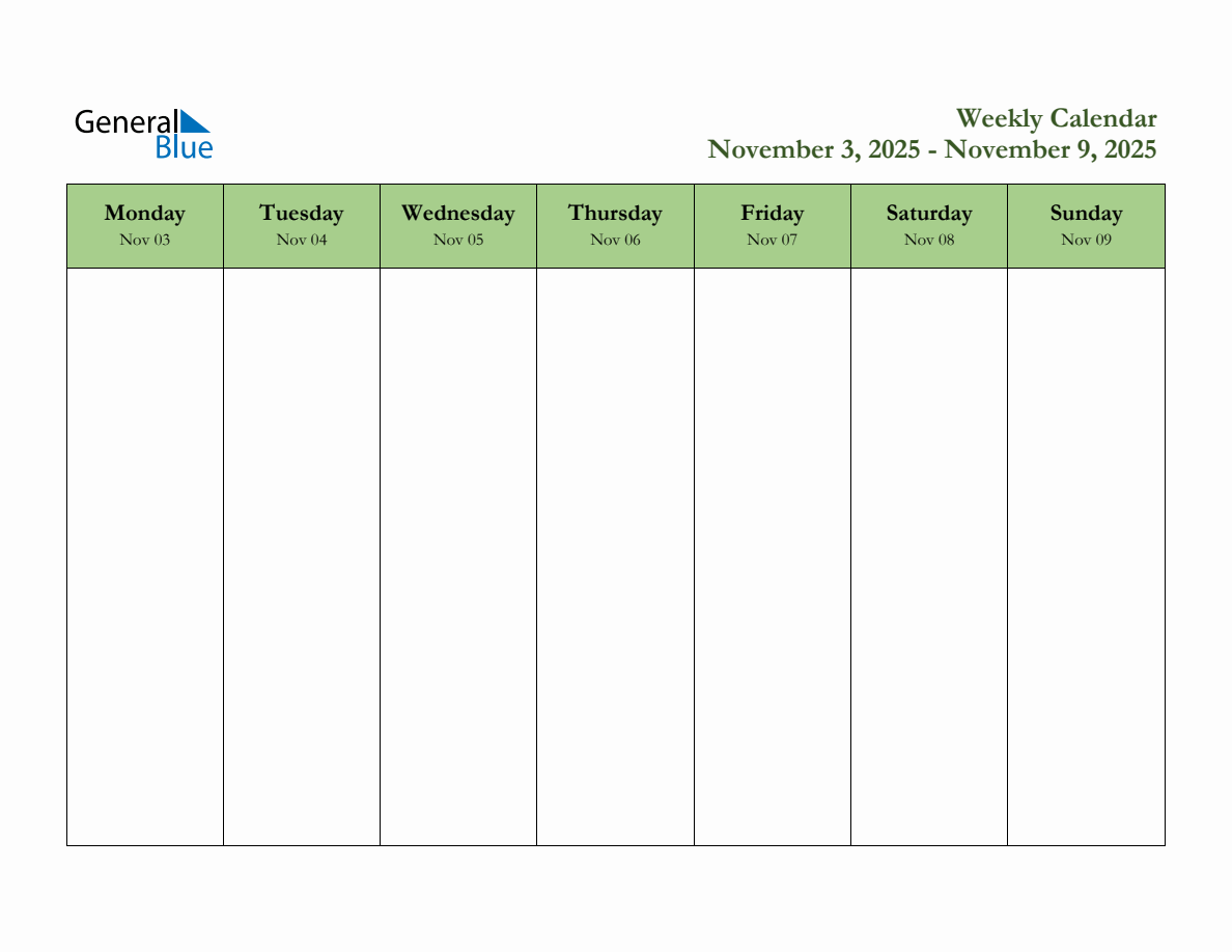 Free Printable Weekly Planner for November 3 to November 9, 2025