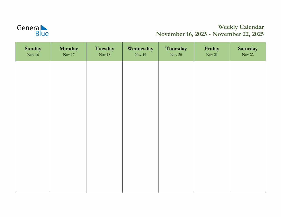 Free Printable Weekly Planner for November 16 to November 22, 2025