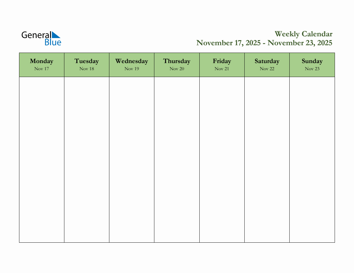 Free Printable Weekly Planner for November 17 to November 23, 2025