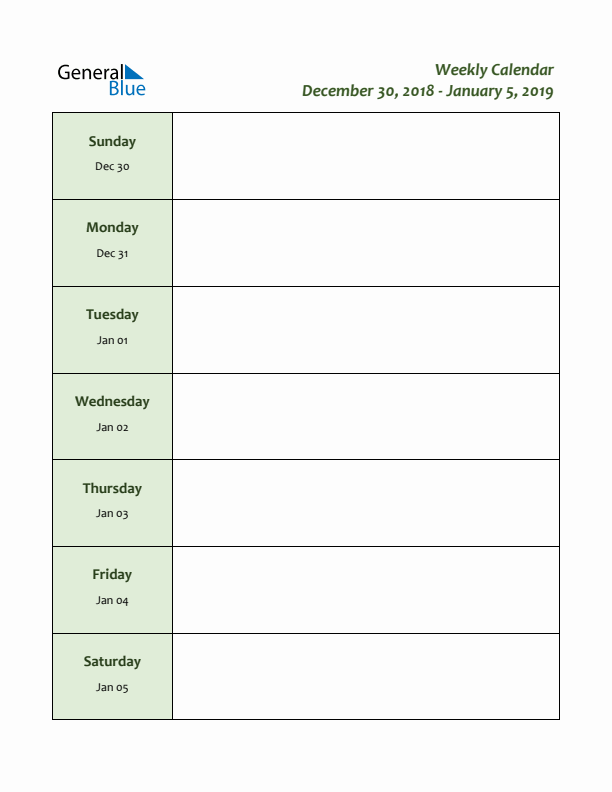 Weekly Customizable Planner - December 30 to January 5, 2019