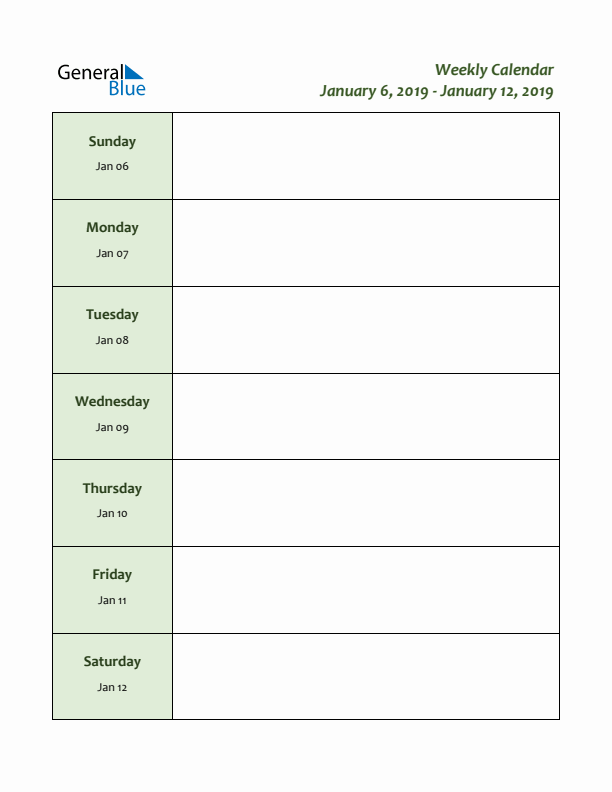 Weekly Customizable Planner - January 6 to January 12, 2019